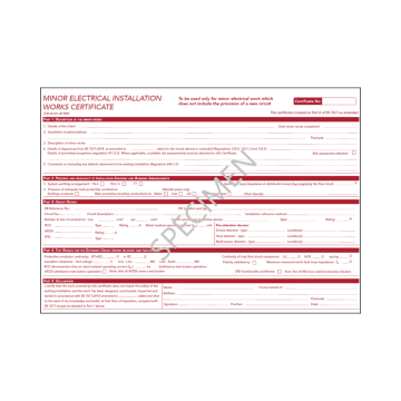 Minor Electrical Works Certificates BS 7671: 2018+A4:2026